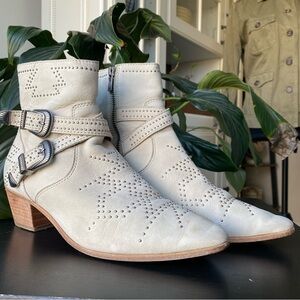 Frye Women's Ankle Boots in Cream with Silver Accents